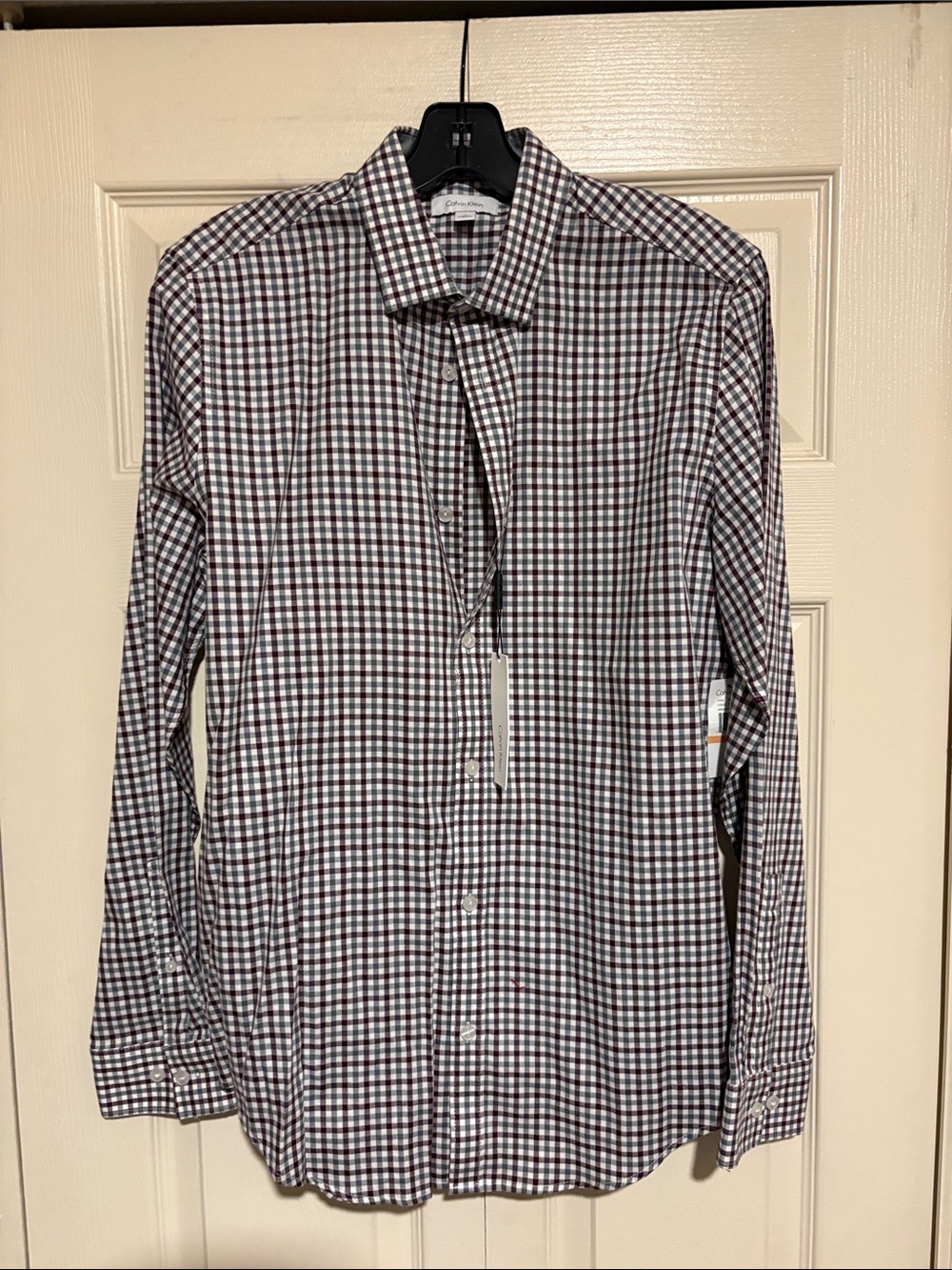 Calvin Klein Men's Black and White Checked Dress Shirt